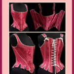 corset_1770-1790 ca. Collage View. Pink Silk Damask Stays, Or Corset, English. via Victoria and Albert Museum, London, UK. collections.vam.ac.uk.