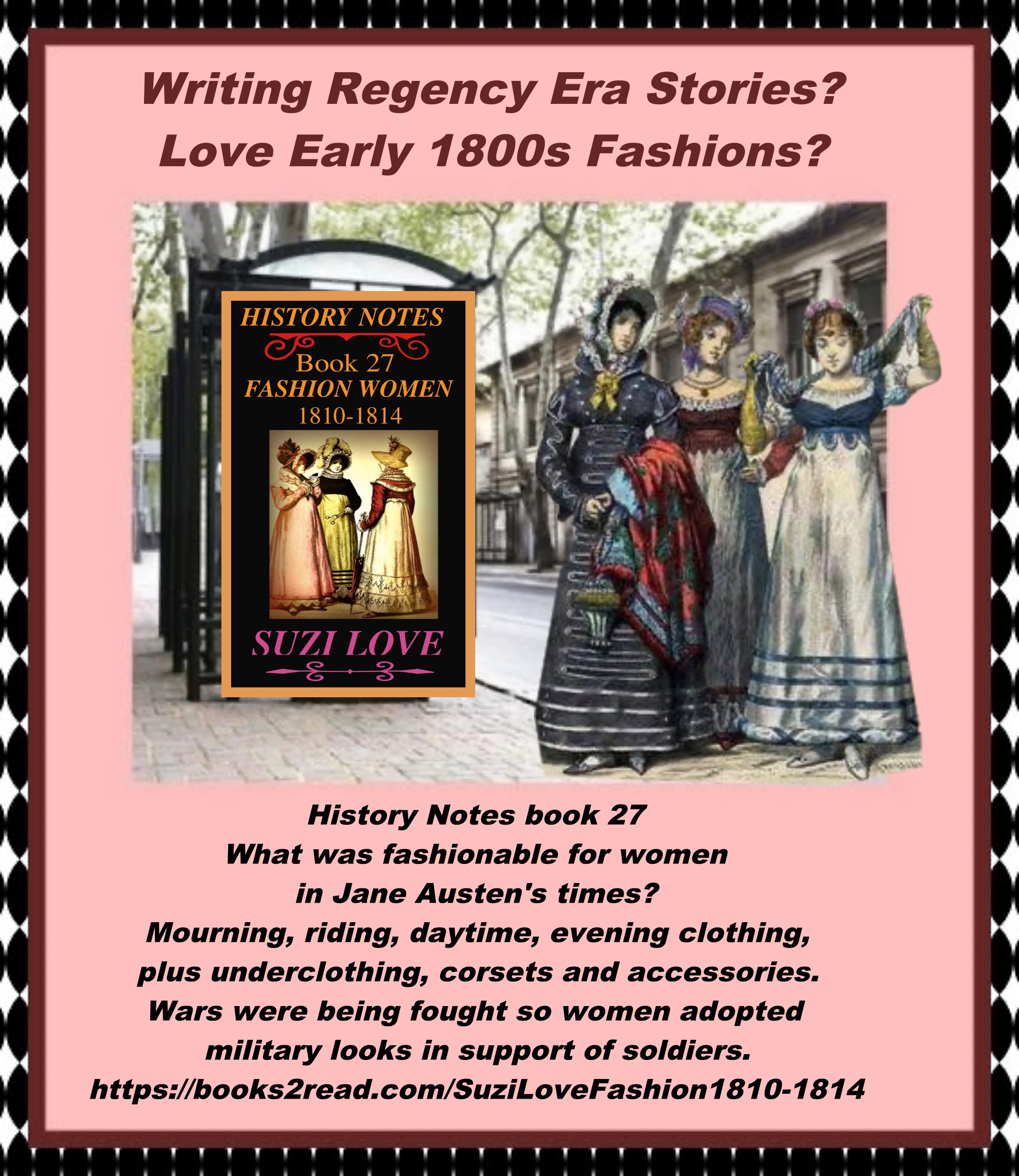 Writing Regency Era Stories? Lover of the Bridgertons and Jane Austen? Mourning, riding, daytime, evening fashions plus underclothing. #bridgerton #JaneAusten #suzilovebooks #regencyfashion