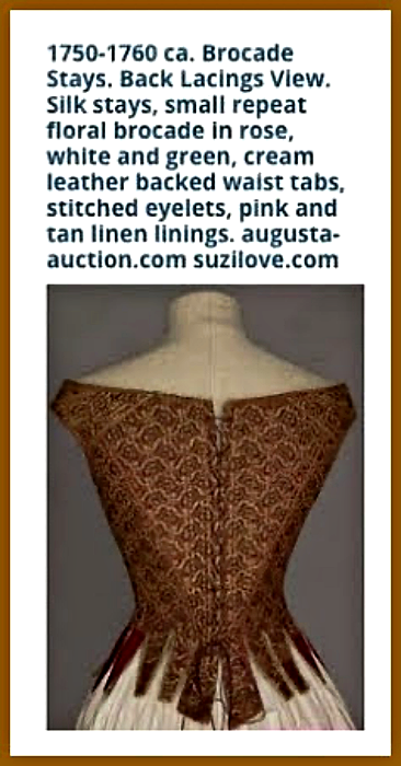 corset_1750-1760 ca. Brown Brocade Stays With Front and Back Lacings_via Augusta Auctions. augusta-auction.com