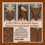 1750-1760 ca. Brown Silk Brocade Stays With Front and Back Lacings. Collage View. via Augusta Auctions. augusta-auction.com