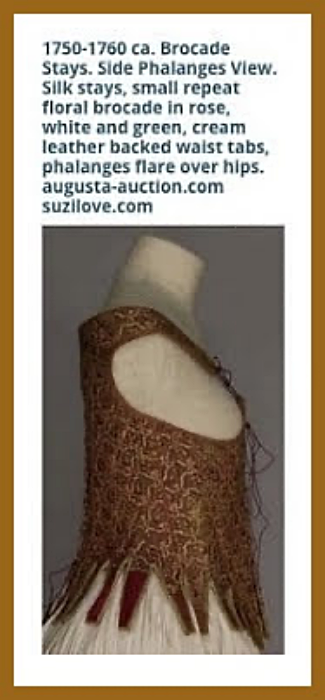 corset_1750-1760 ca. Brown Silk Brocade Stays With Front and Back Lacings. Side View. via Augusta Auctions. augusta-auction.com