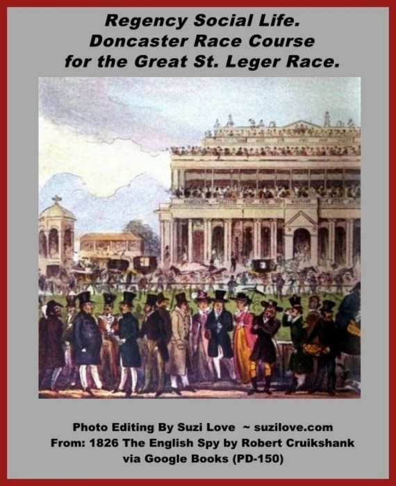 1826 Doncaster Race Course for the Great St. Leger Race. Regency Sporting Life. via 1826 The English Spy By English Cartoonist, Robert Cruikshank.