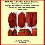 1812-1820 ca. Red Wool Tailcoat, American. Brass buttons everywhere, including on the tails and pockets. via Metropolitan Museum New York City, U.S.A. metmuseum.org