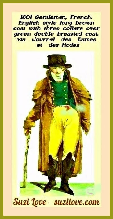 1801 Typical Gentlemen's Fashions for the early Regency Era, or Jane Austen's times. #RegencyFashion #JaneAusten #HistoricalFashion https://books2read.com/SuziLoveFashionMen1800-1819